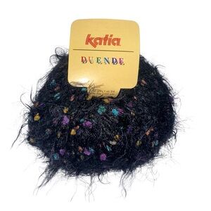 Katia Duende Yarn Color 32 Lot 87951A Eyelash Black With Multicolor Rainbow